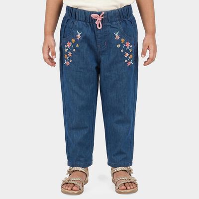 Girls Blue Straight Fit Embroidered Jeans