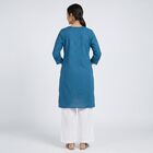 Women's Blue Cotton V-Neck Embroidered Kurta, गहरा नीला, small