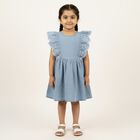 Girls' Light Blue Embroidered Sleeveless Flared Frock, Light Blue, small image number null