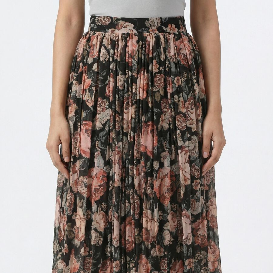 Women's Black Solid Straight Skirt, काला, large