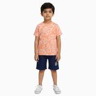 Boys' Coral Cotton Round Neck Tropical Printed Baba Suit, Coral, small image number null