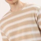 Men's Beige Cotton Blend Round Neck Casual T-Shirt, Beige, small