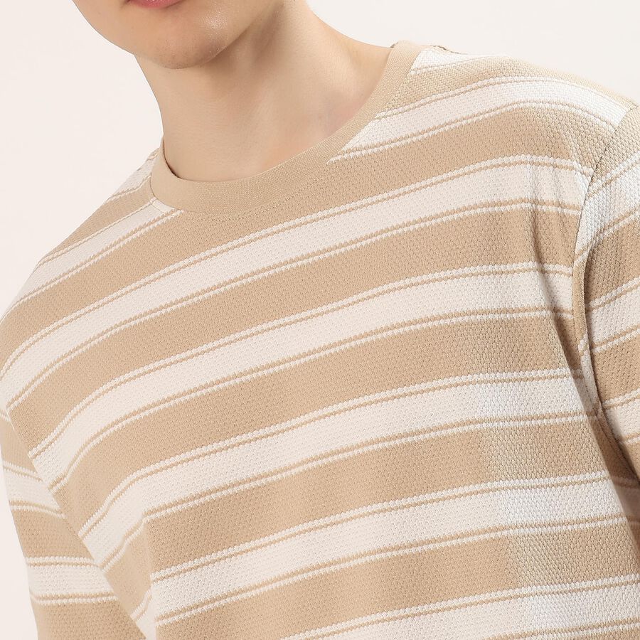 Men's Beige Cotton Blend Round Neck Casual T-Shirt, Beige, large