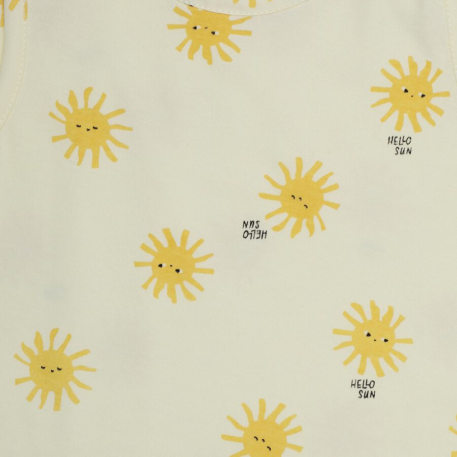 Girls' Yellow A-Line Sun Printed Sleeveless Frock, Yellow, large