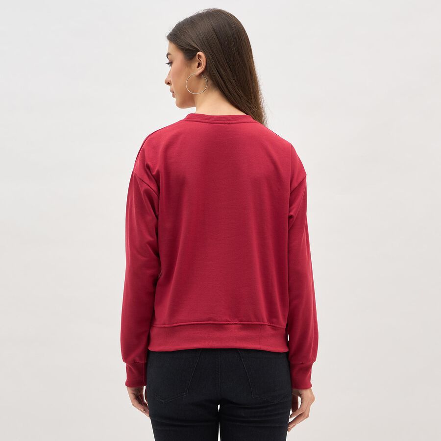Women's Deep Cherry Red Crew Neck Casual Sweatshirt, Red, large image number null