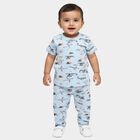 Infant's Pale Powder Blue Cotton Round Neck Airplane Print Night Suit, Light Blue, small
