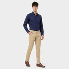 Men's Beige Slim Fit Flat-Front Chino Trousers, गहरा पीला, small