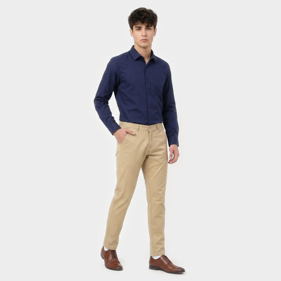 Men's Beige Slim Fit Flat-Front Chino Trousers, गहरा पीला, large