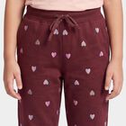 Girls' Maroon Regular Fit Heart Jogger Pyjama, वाइन, small
