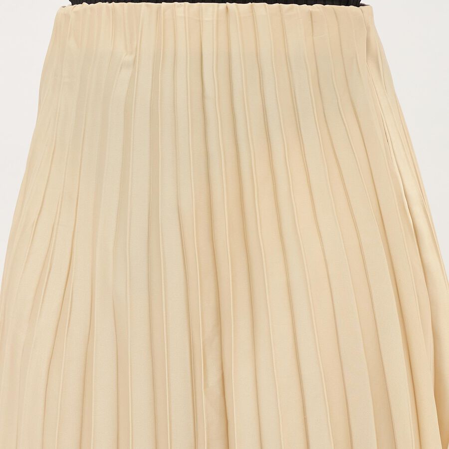 Women's Soft Beige Pleated Midi Skirt, Beige, large