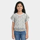 Girls White Round Neck Regular T-Shirt, ऑफ व्हाइट, small