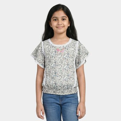 Girls White Round Neck Regular T-Shirt