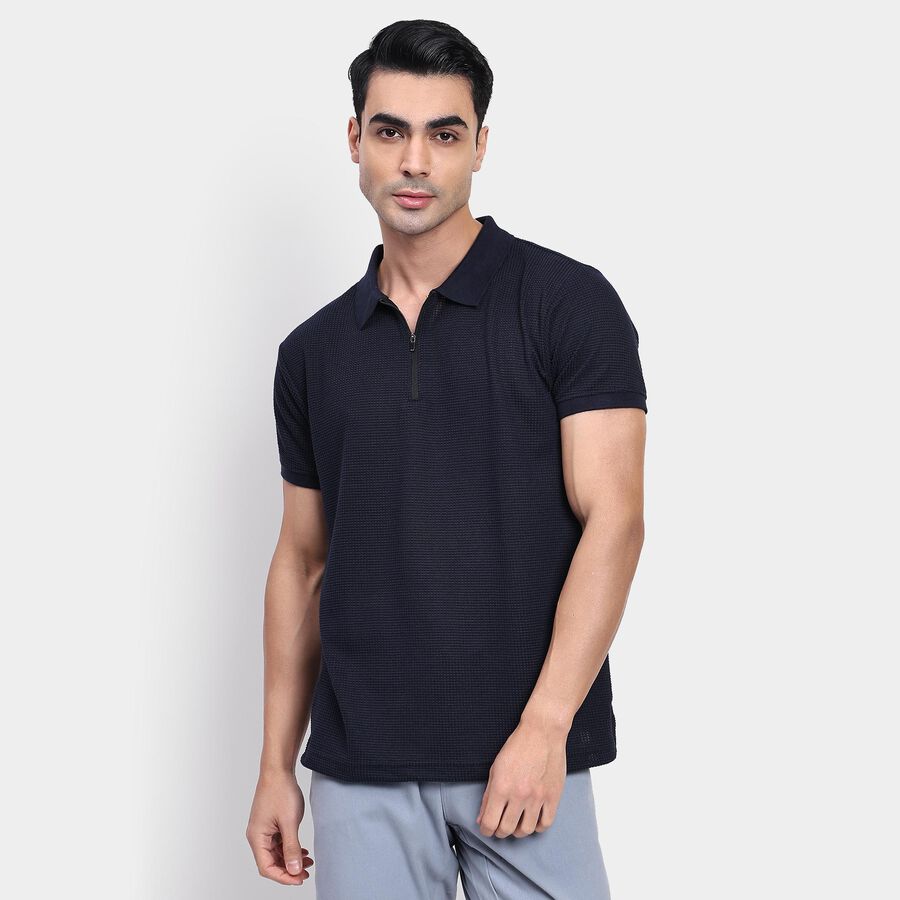 Men's Collared Half Sleeves T-Shirt, Navy Blue, large image number null