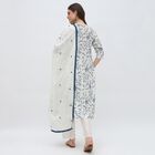 Women's Ivory White Round Neck Embroidered Kurta, Mid Blue, small image number null