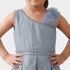 Girls' Light Blue Fit and Flare One Shoulder Embellished Frock, हल्का नीला, small