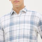 Men's Light Blue and White Cotton Spread Collar Casual Shirt, हल्का नीला, small