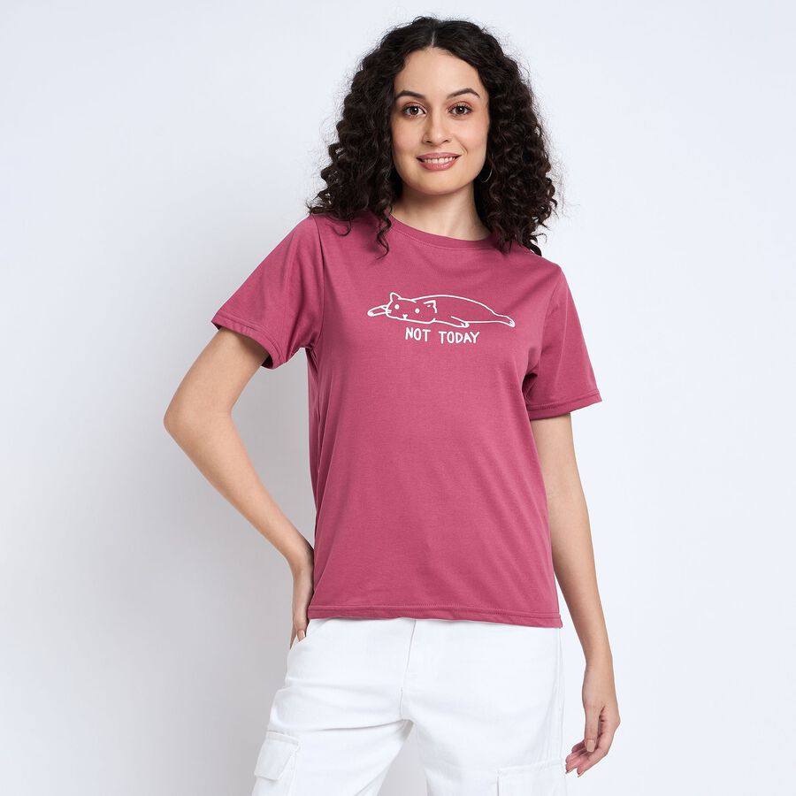 Ladies' Round Neck T-Shirt , गुलाबी, large image number null