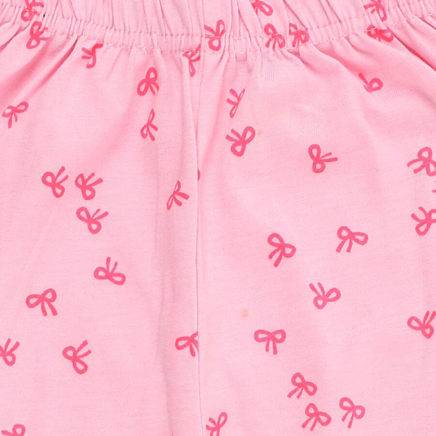Girls' Light Pink Bow Printed Cotton Blend Pyjama, गुलाबी, large image number null