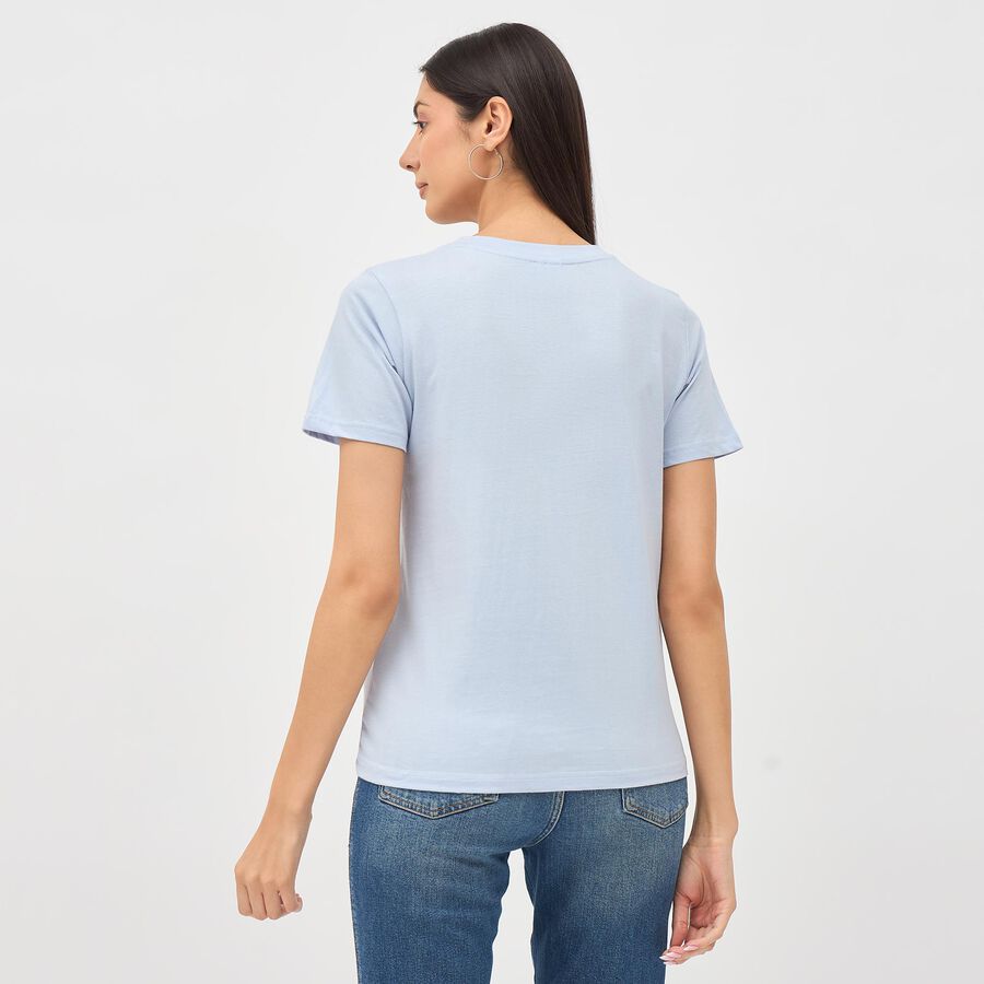 Women's Light Blue Cotton Round Neck T-Shirt, Light Blue, large image number null