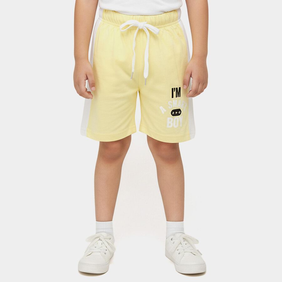 Boys' Yellow Regular Fit Printed Elastic Waist Bermuda Shorts, पीला, large