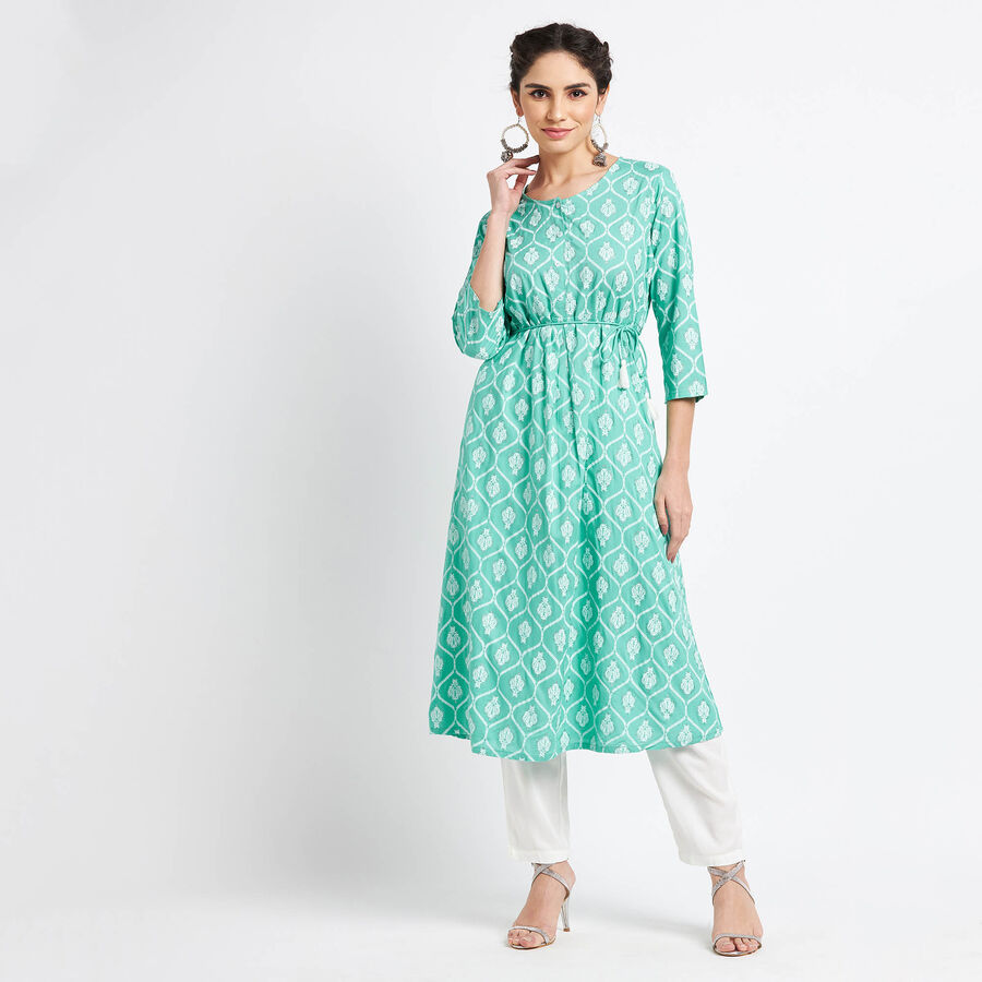 Printed 3/4Th Sleeves Kurta, Light Green, large image number null