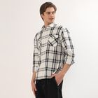 Men's Black and White Cotton Checkered Spread Collar Casual Shirt, Charcoal, small image number null