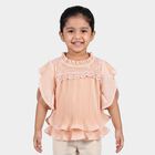 Girls Peach Round Neck Regular T-Shirt, Peach, small