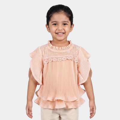 Girls Peach Round Neck Regular T-Shirt