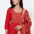 Women's Red Embroidered Ethnic Set, Red, small