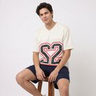 Men's Grey V-Neck Regular T-Shirt, Ecru Melange, small