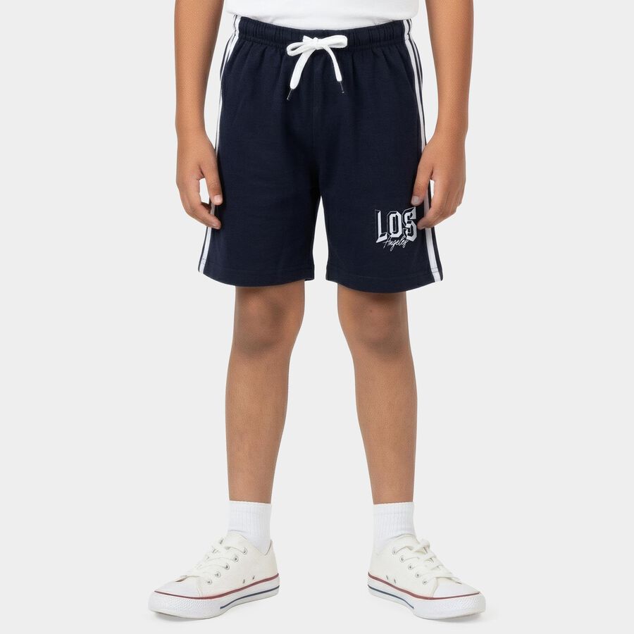 Boys' Blue Cotton Blend Regular Fit Bermuda Shorts, Navy Blue, large