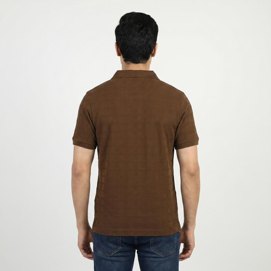 Men's Brown Polo Neck Casual T-Shirt, Brown, large