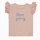 Girls' Light Pink Cotton Round Neck Ruffle Sleeve Graphic T-Shirt, Light Pink, small image number null