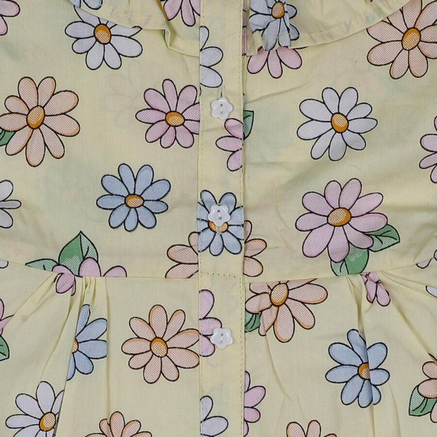 Girls' Yellow Floral Printed Sleeveless Frock, पीला, large