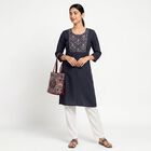 Women's Navy Blue Straight Solid Kurta, Navy Blue, small