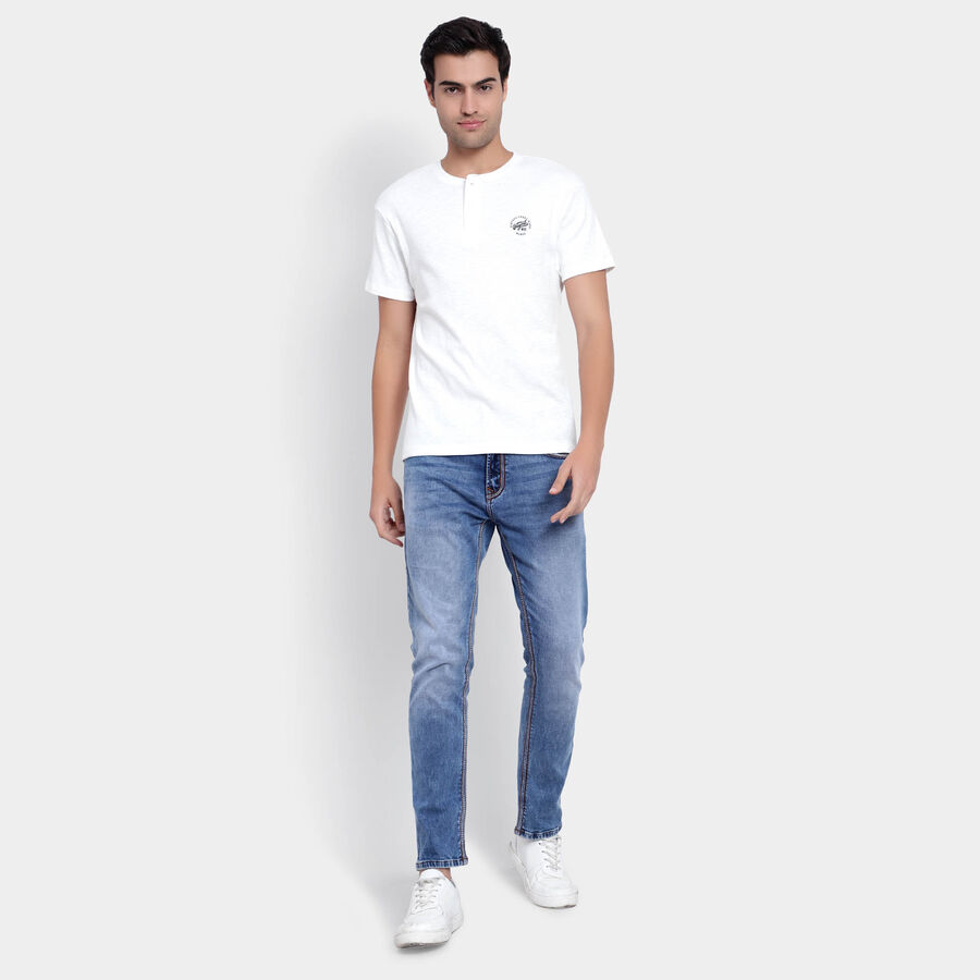 Cotton Solid Henley T-Shirt, White, large image number null