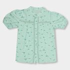 Girls' Mint Green Button-Up Puff Sleeve Blouse, Light Green, small image number null