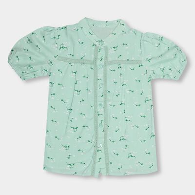 Girls' Mint Green Button-Up Puff Sleeve Blouse