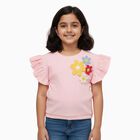 Girls Bright Pink Round Neck Casual T-Shirt, Pink, small