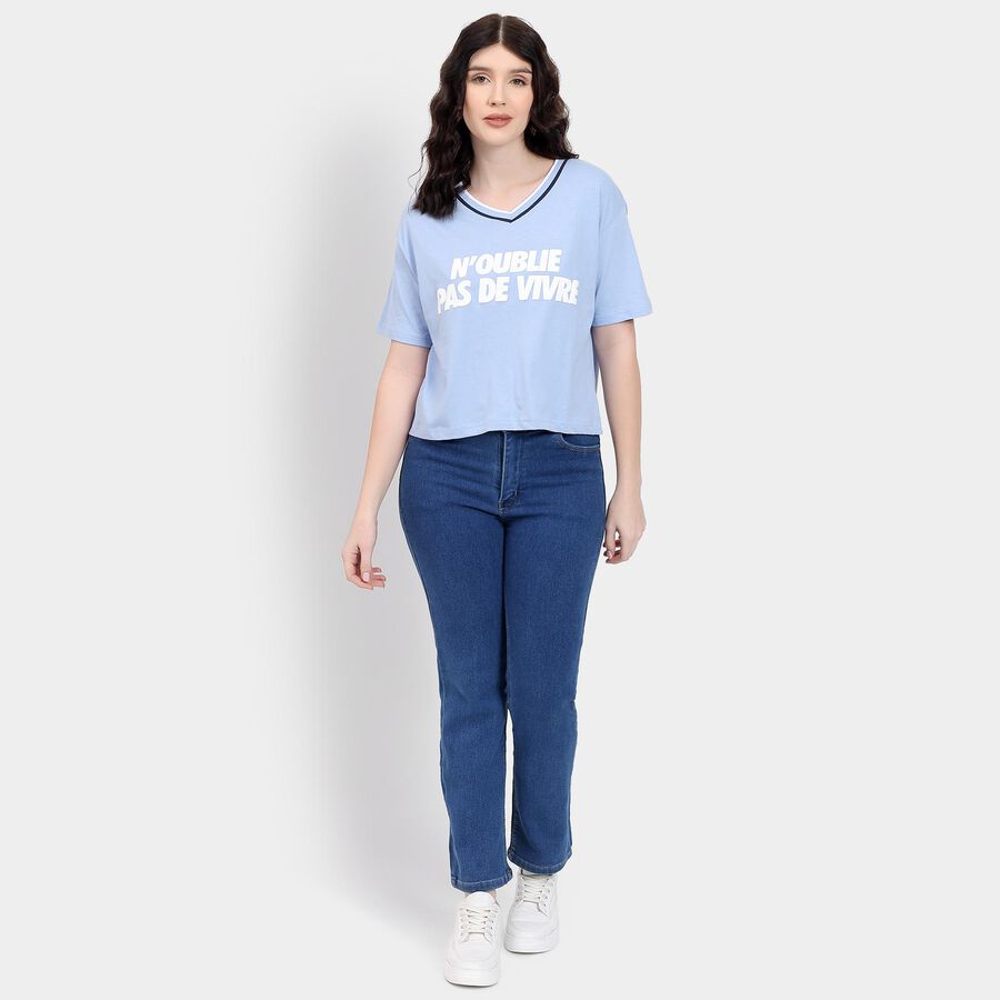 Ladies' 100% Cotton Crop  Top, Light Blue, large image number null