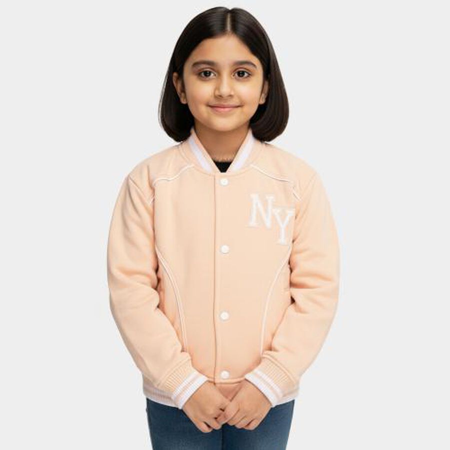 Girls Light Pink Ribbed Neck Casual Sweatshirt, हल्का गुलाबी, large image number null