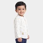 Infants Off White Cotton Long Sleeve Mandarin Collar Shirt, Off White, small