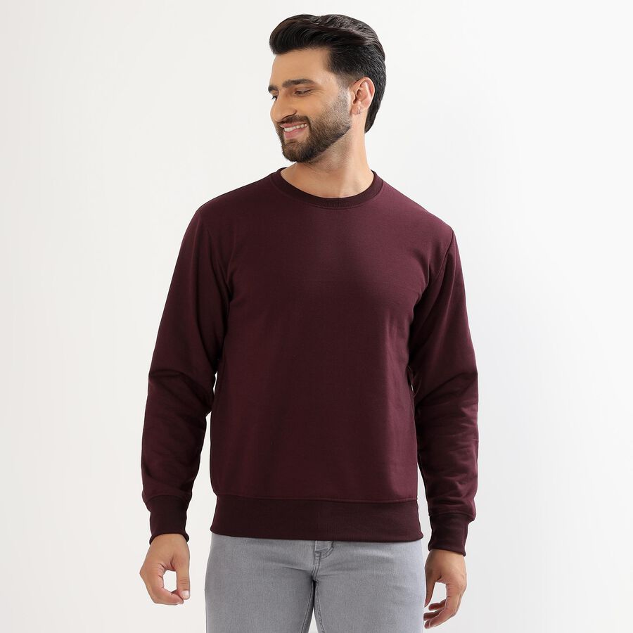 Men's Deep Burgundy Crew Neck Casual Sweatshirt, Wine, large image number null