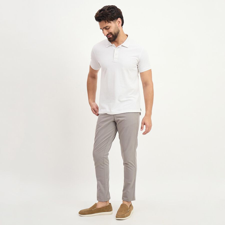 Men's Light Grey Slim Fit Casual Trousers, हल्का ग्रे, large