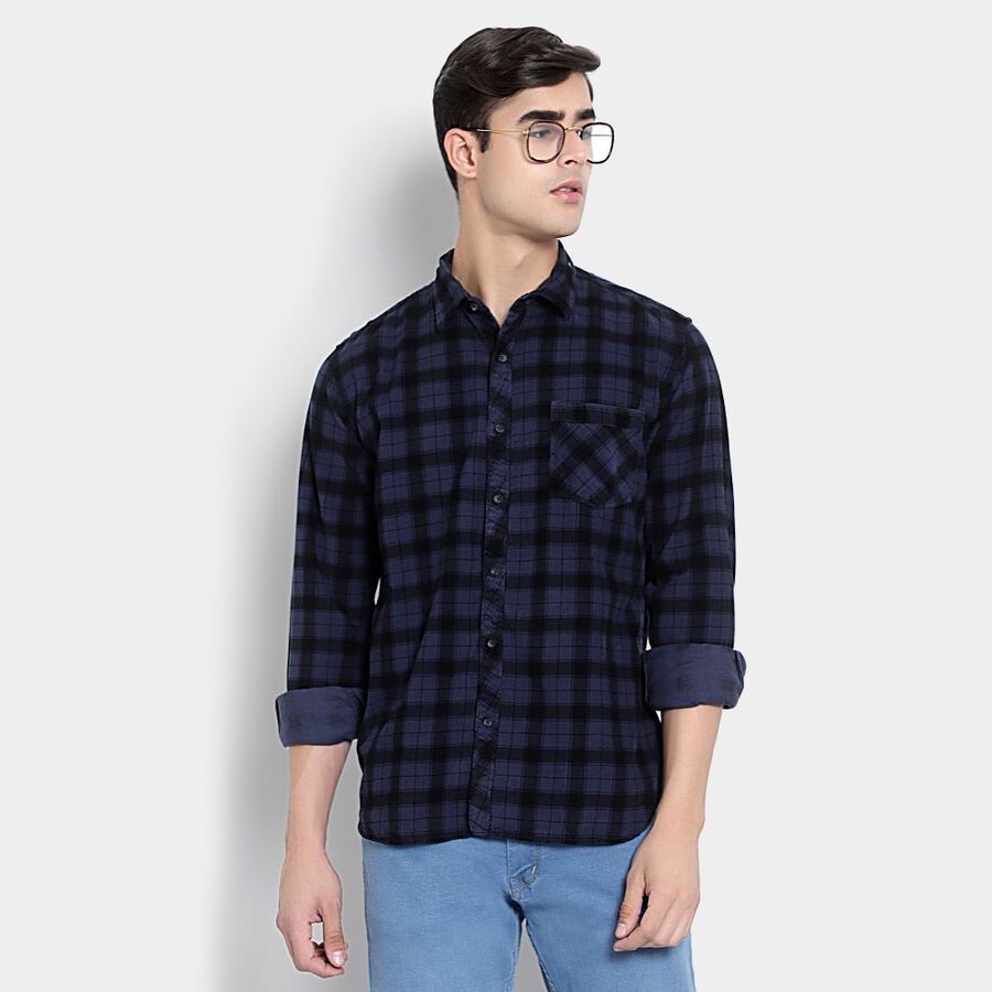 Cotton Checks Casual Shirt, Mid Blue, large image number null