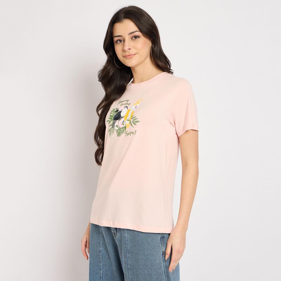 Ladies' 100% Cotton Round Neck T-Shirt , Light Pink, large