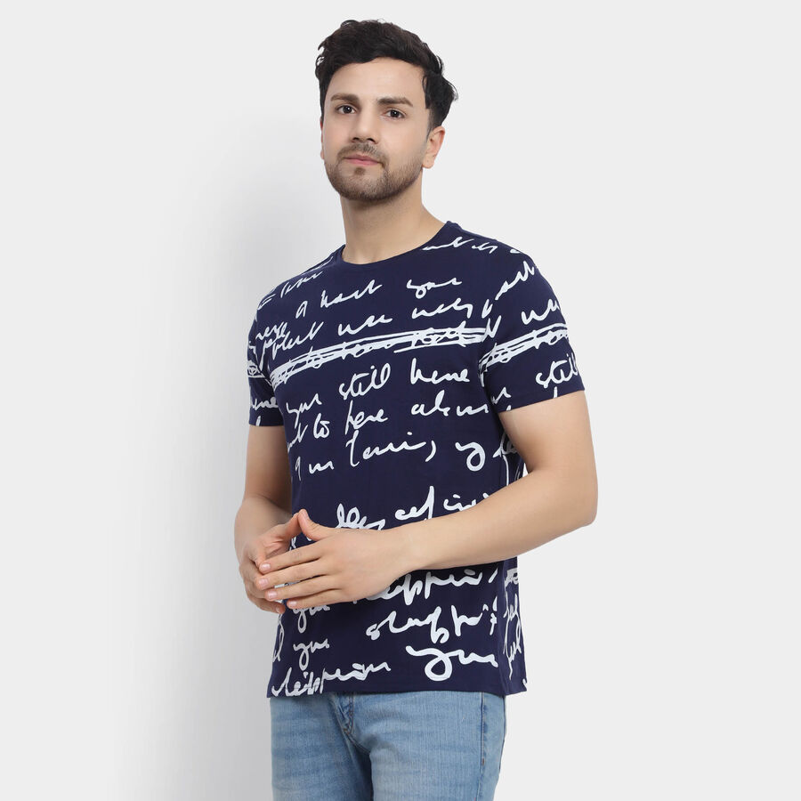 Round Neck T-Shirt, Navy Blue, large image number null