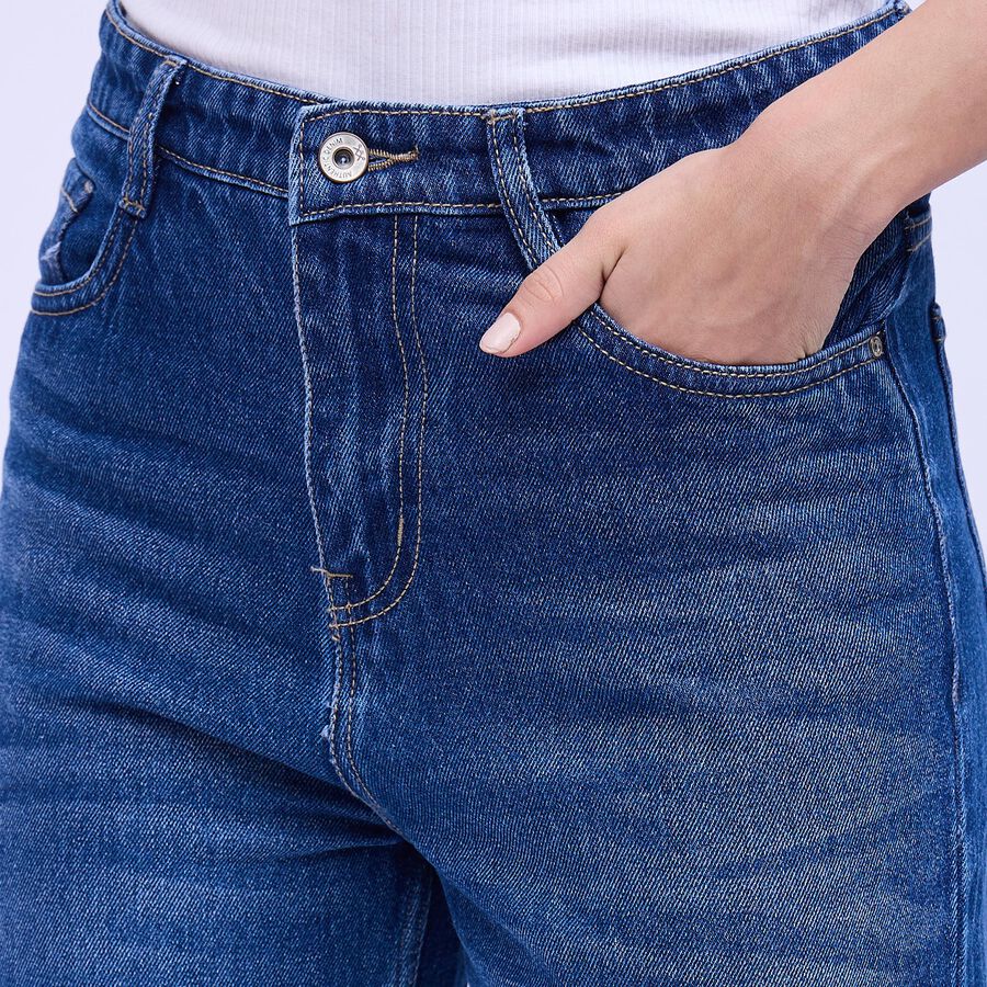 Women's Stonewashed Blue Wide Leg High Waist Jeans, Mid Blue, large