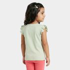 Girls Mint Green Cotton Round Neck Regular T-Shirt, Light Green, small