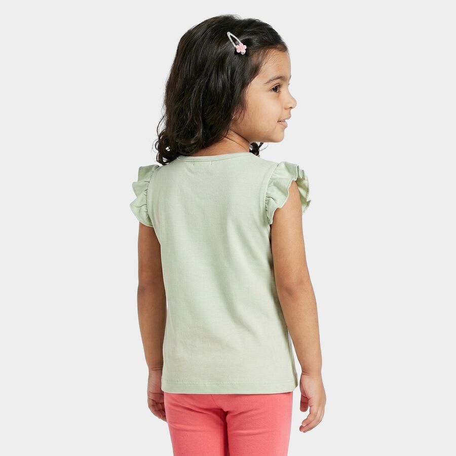 Girls Mint Green Cotton Round Neck Regular T-Shirt, Light Green, large